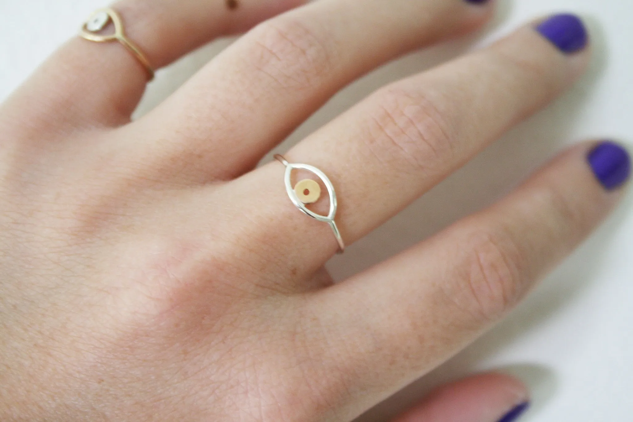 Silver & Gold Evil Eye Ring