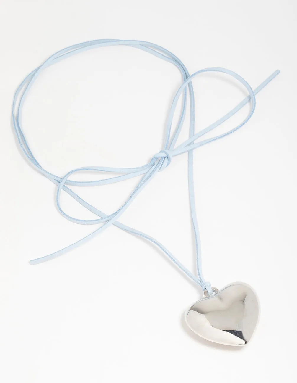 Silver Blue Cord Puffy Heart Necklace
