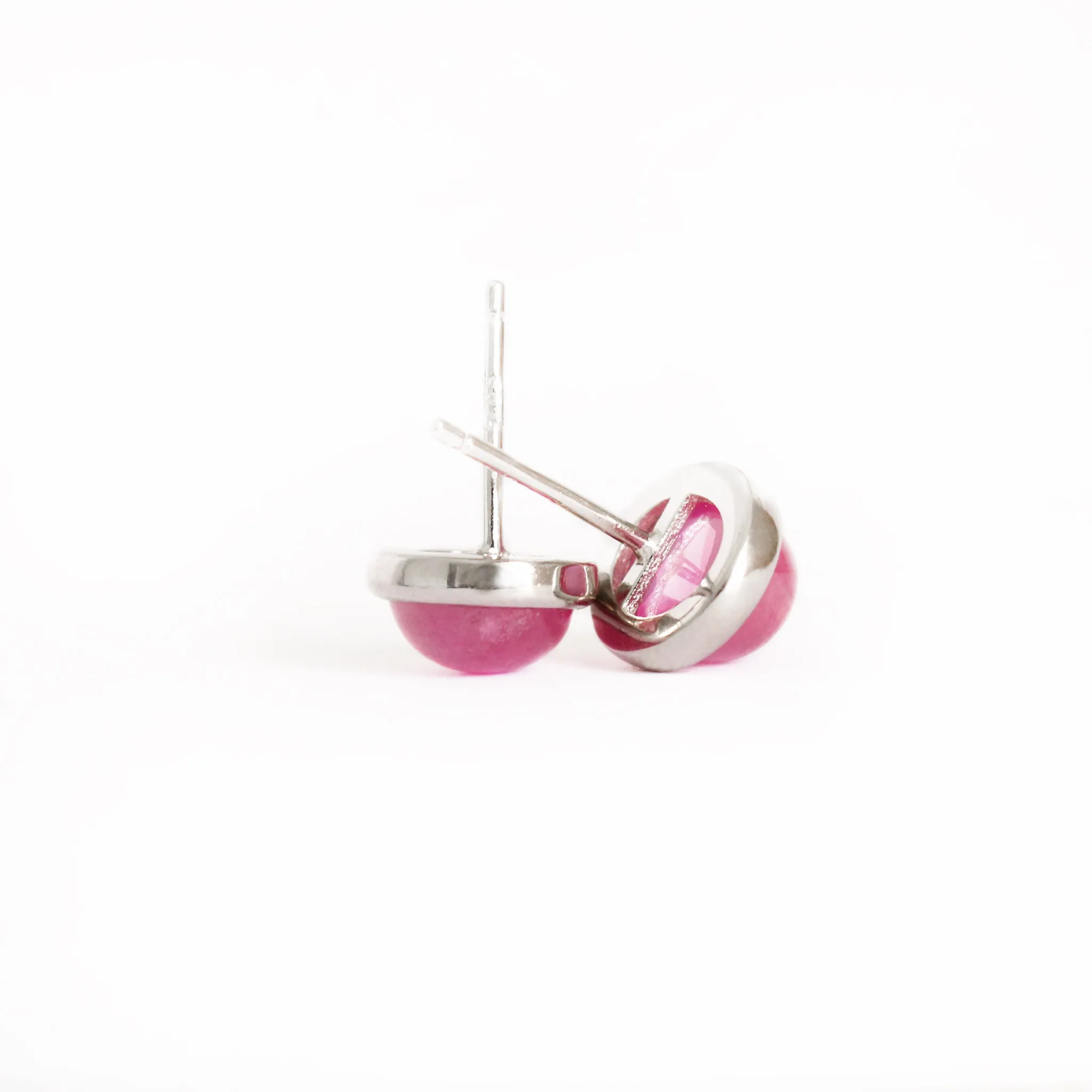 Silver Cabochon Oval Cut Ruby Earrings