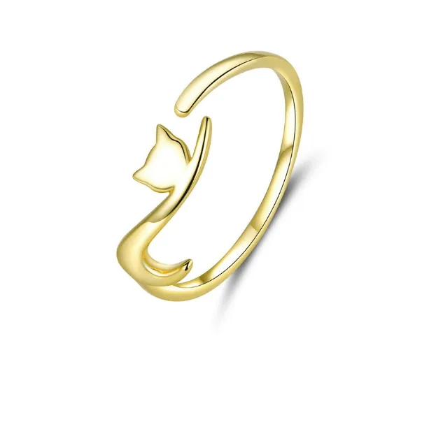 Silver Cute Cat Adjustable Ring