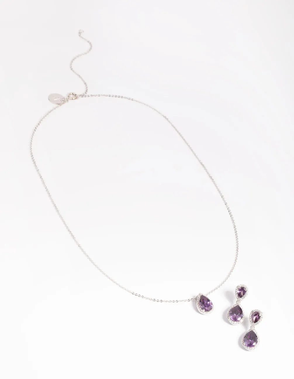 Silver Diamond Simulant Pearl Necklace & Earrings Set