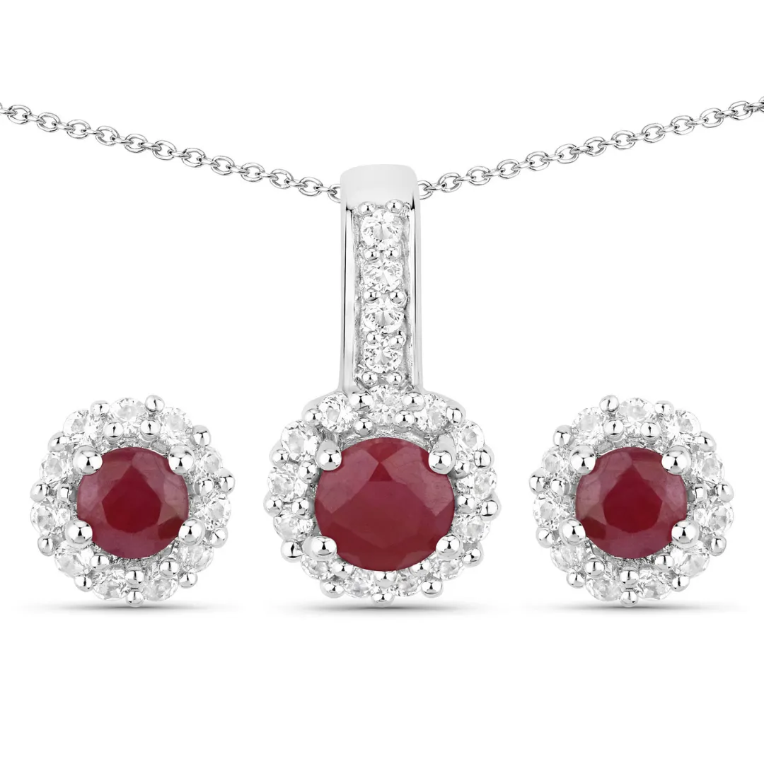 Silver Ruby Jewelry Set