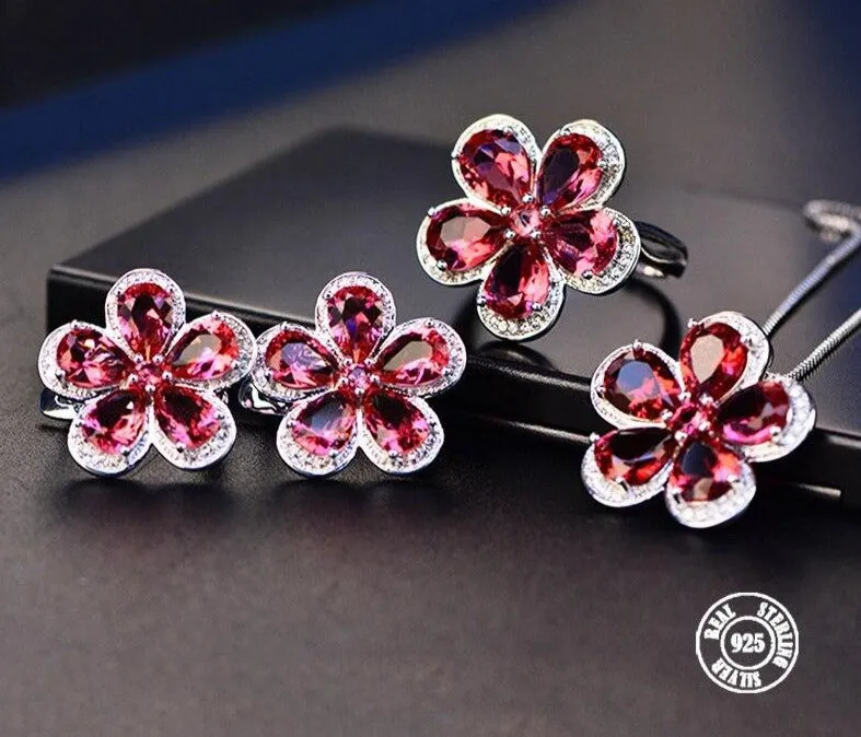 Silver Set Ring, Earrings & Pendant "Flowers"