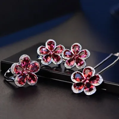 Silver Set Ring, Earrings & Pendant "Flowers"