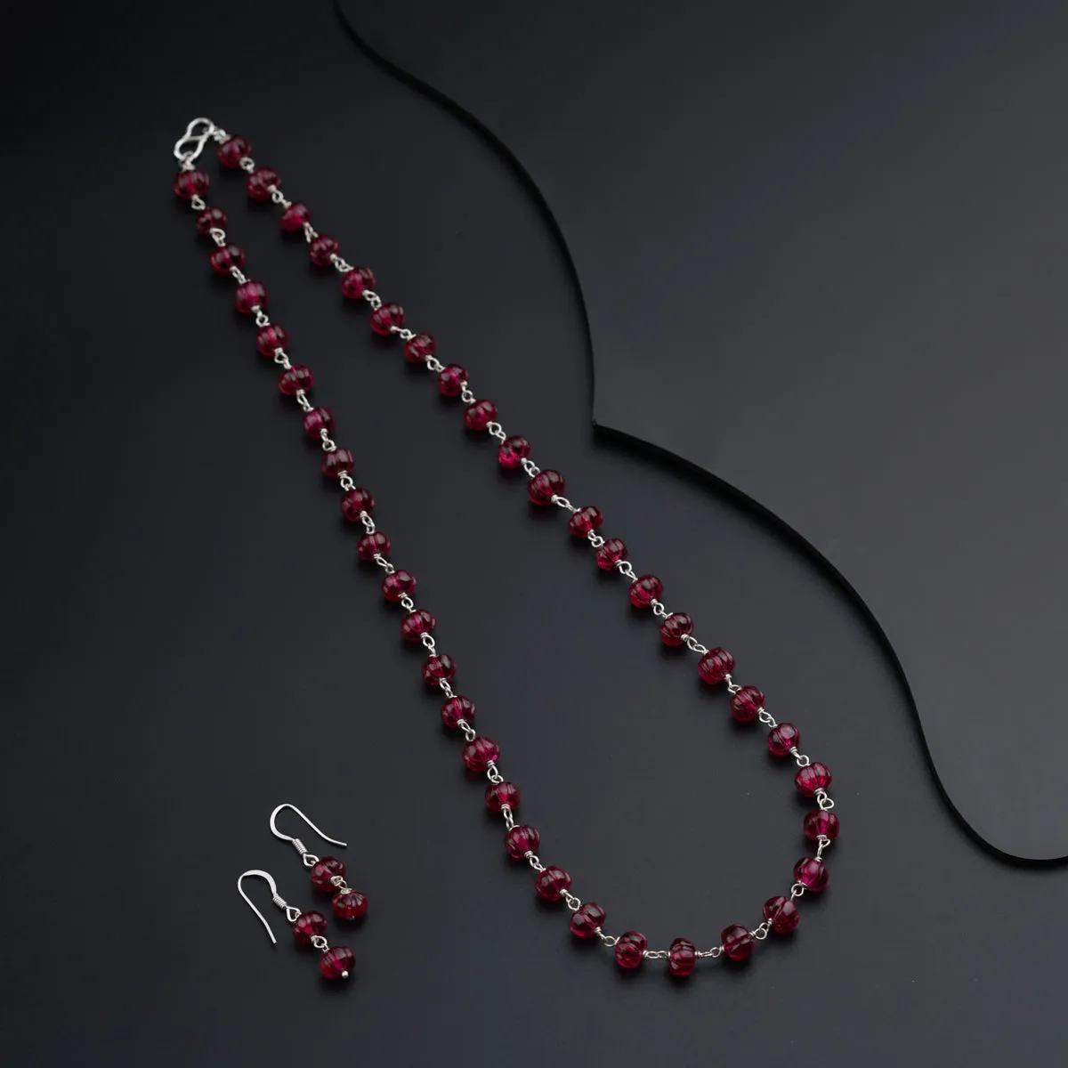 Silver Set with Semi Precious Stones-Lab Made Ruby