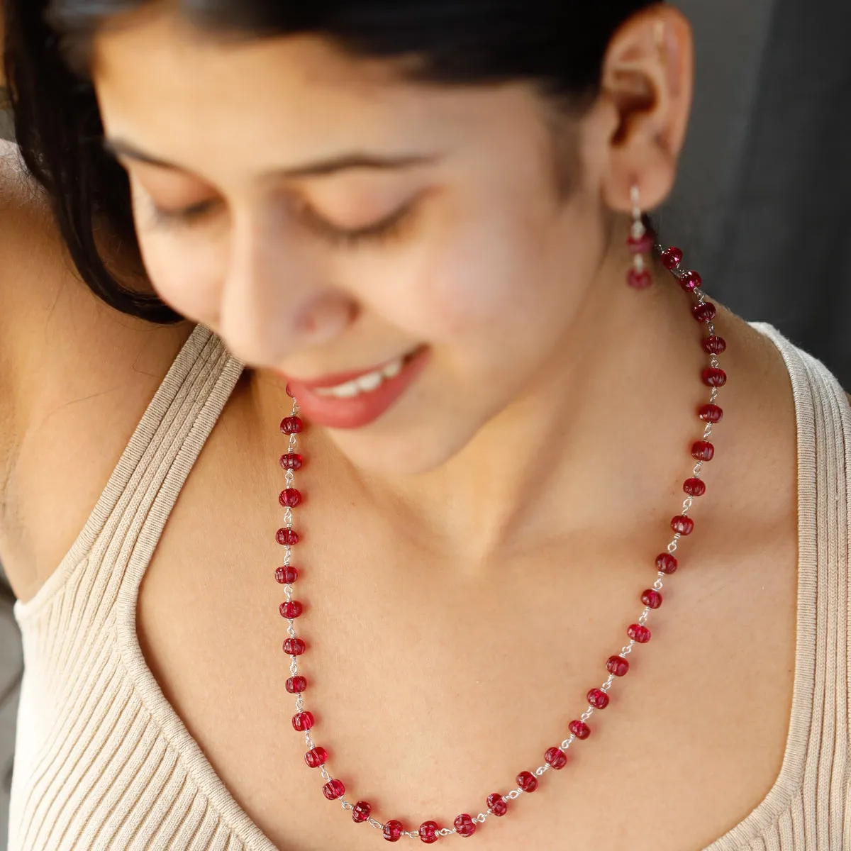 Silver Set with Semi Precious Stones-Lab Made Ruby