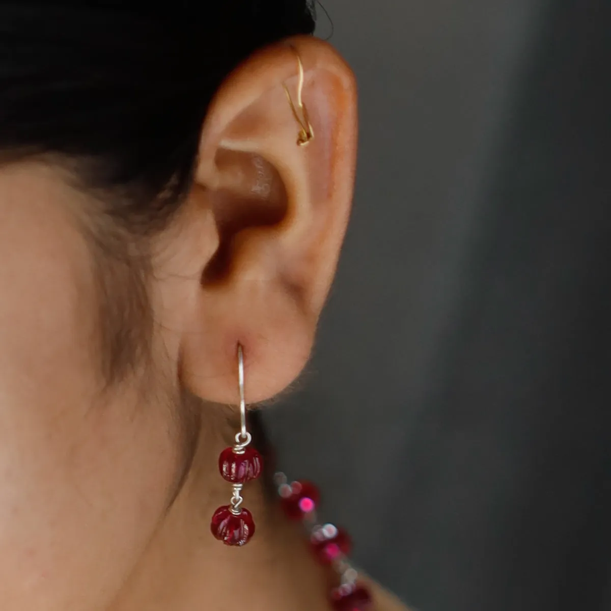 Silver Set with Semi Precious Stones-Lab Made Ruby