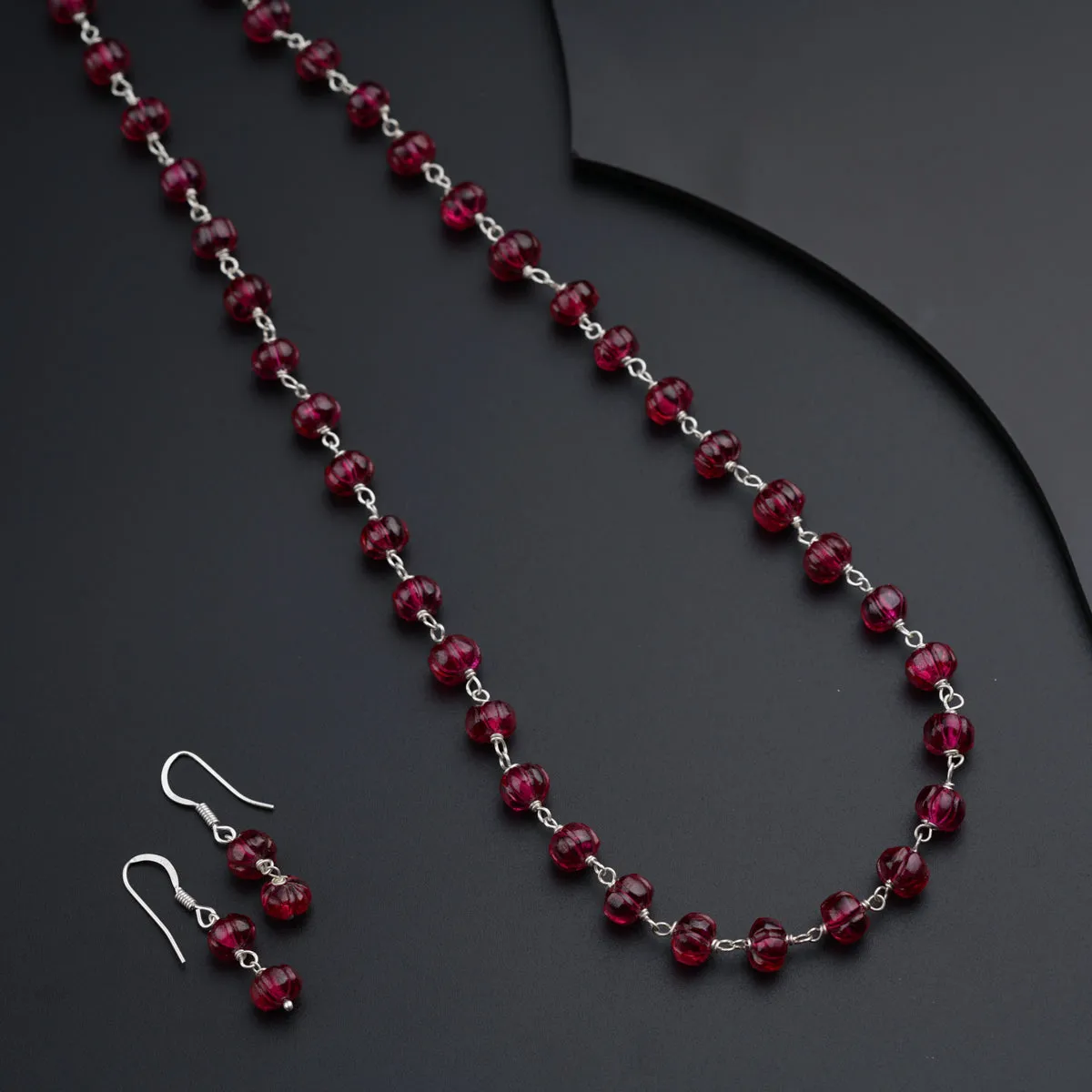 Silver Set with Semi Precious Stones-Lab Made Ruby