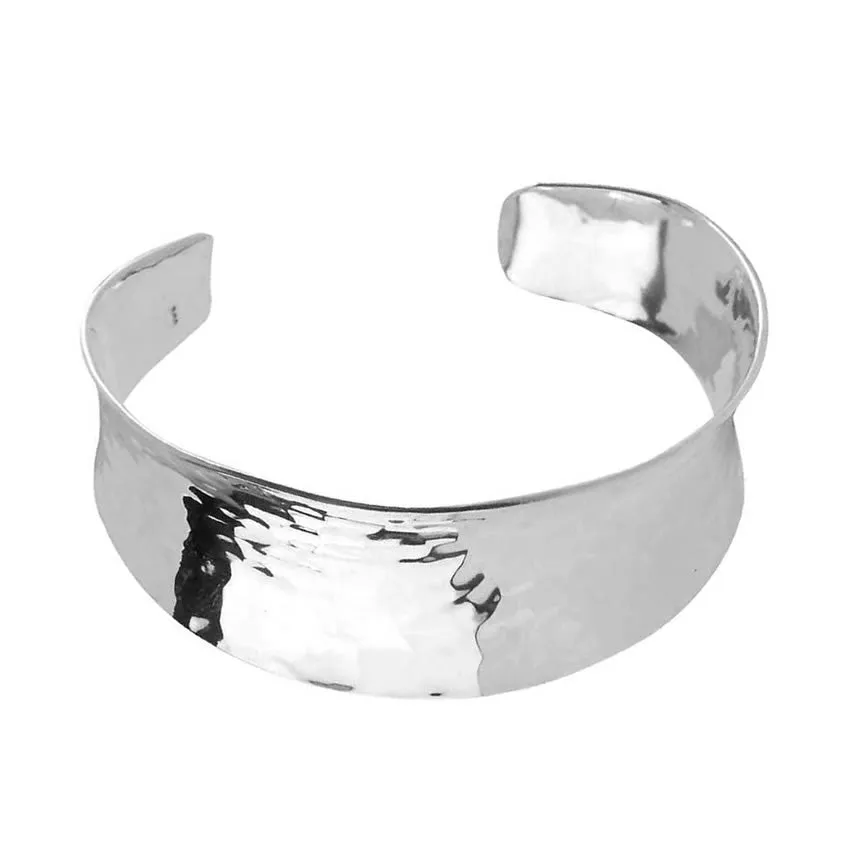 Silver Wide Concave Hammered Cuff Bangle