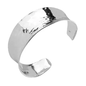 Silver Wide Concave Hammered Cuff Bangle