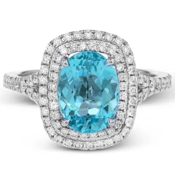 Simon G. 18K White Gold Blue Paraiba Tourmaline and Diamond Ring