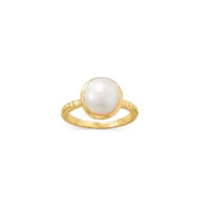 Single Pearl Detailed Gold Ring