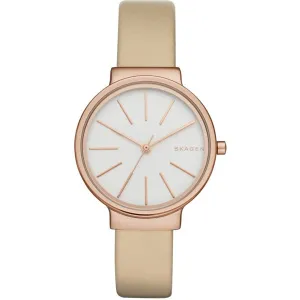 Skagen Ancher Cream Leather Strap Silver Dial Quartz Watch for Ladies - SKW2481