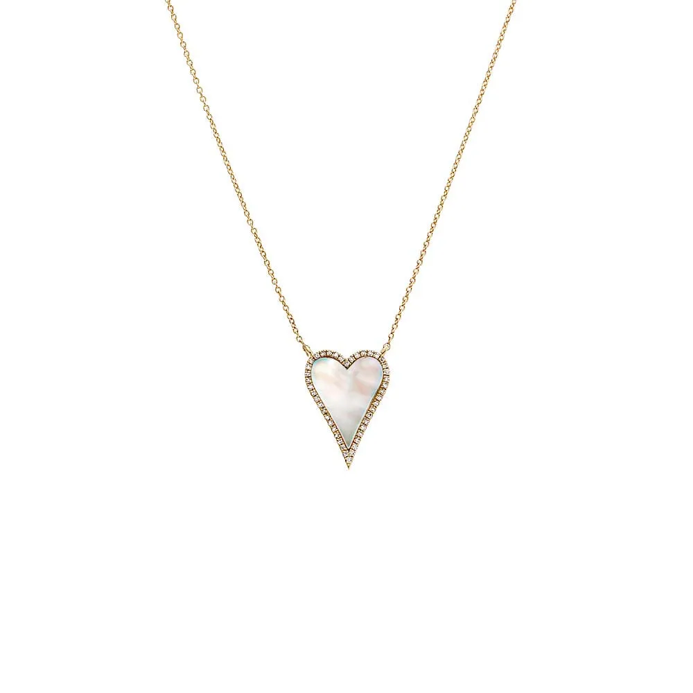 Small Diamond Outlined Colored Stone Heart Necklace 14K