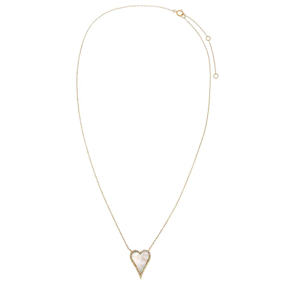 Small Diamond Outlined Colored Stone Heart Necklace 14K