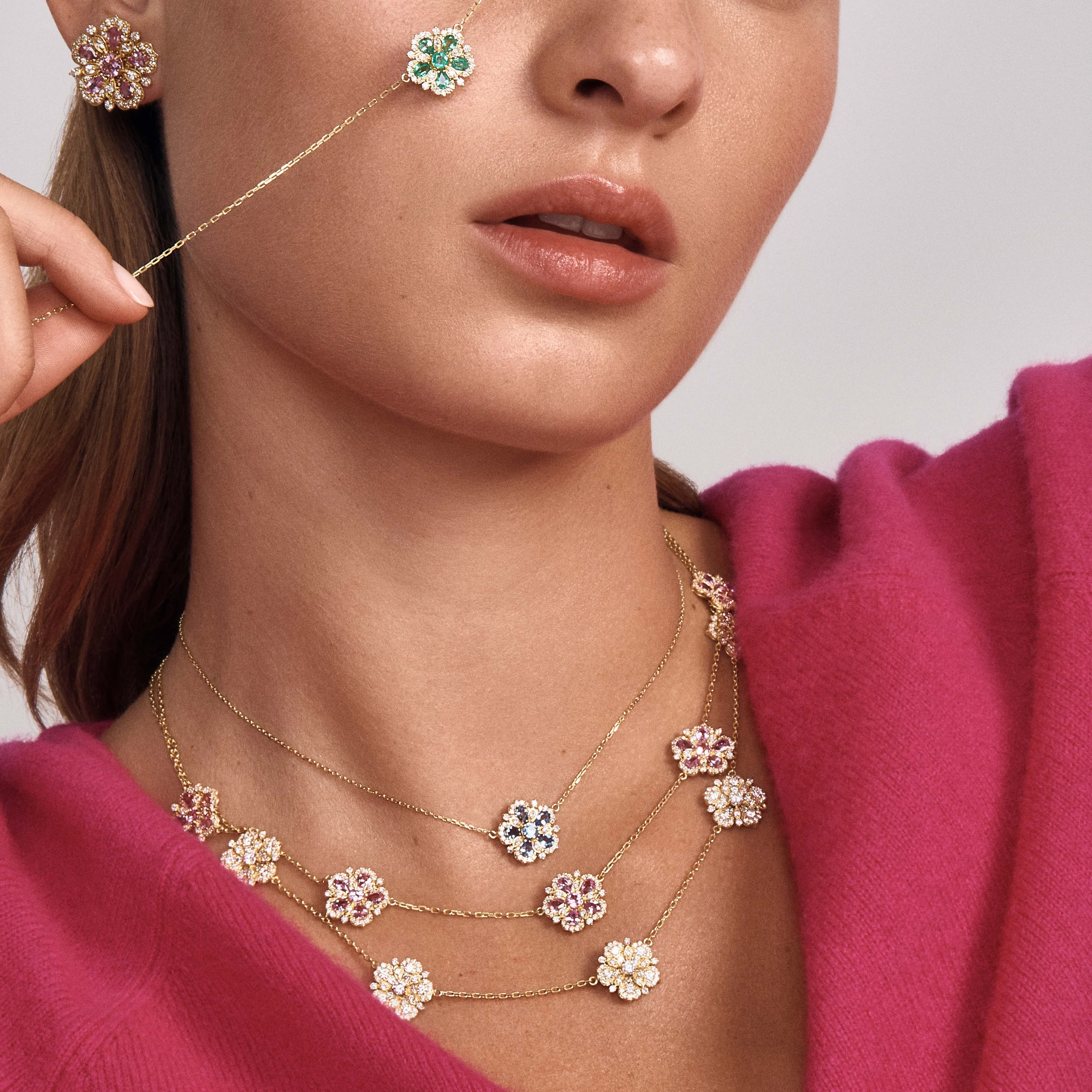 Small Jasmine Bloom Necklace with Ceylon Sapphires & Diamonds