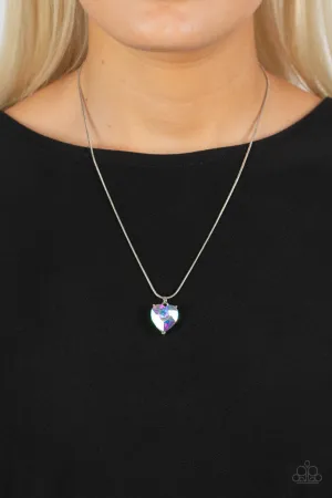 Smitten with Style - Multi - Iridescent Heart Silver Snake Chain Paparazzi Short Necklace