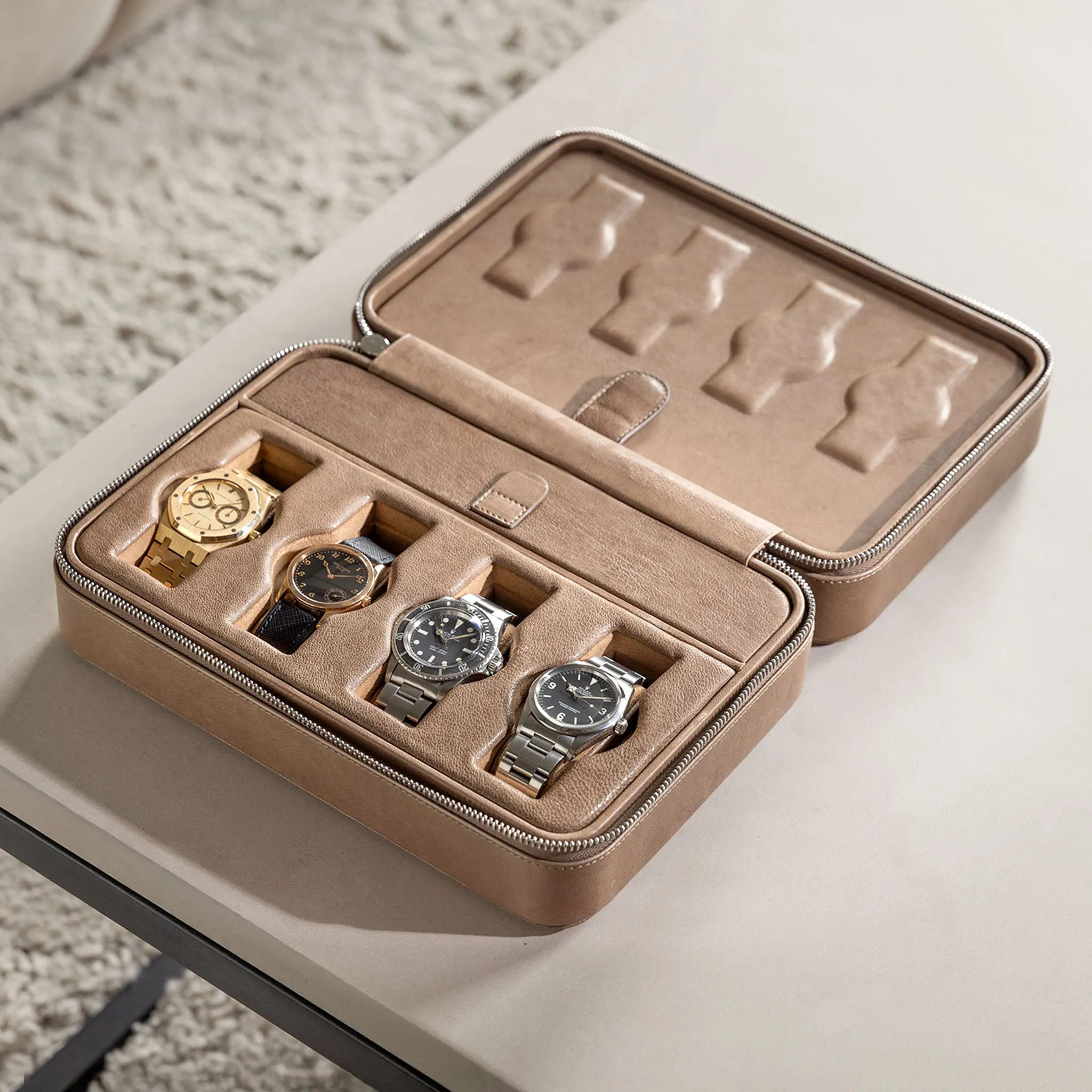 Soft Brown Luxury Leather Watch Box by JPM