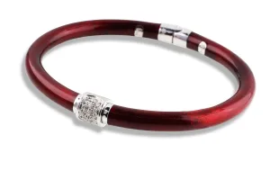 Soho 18k White Gold Red Enamel and Diamond Bangle Bracelet