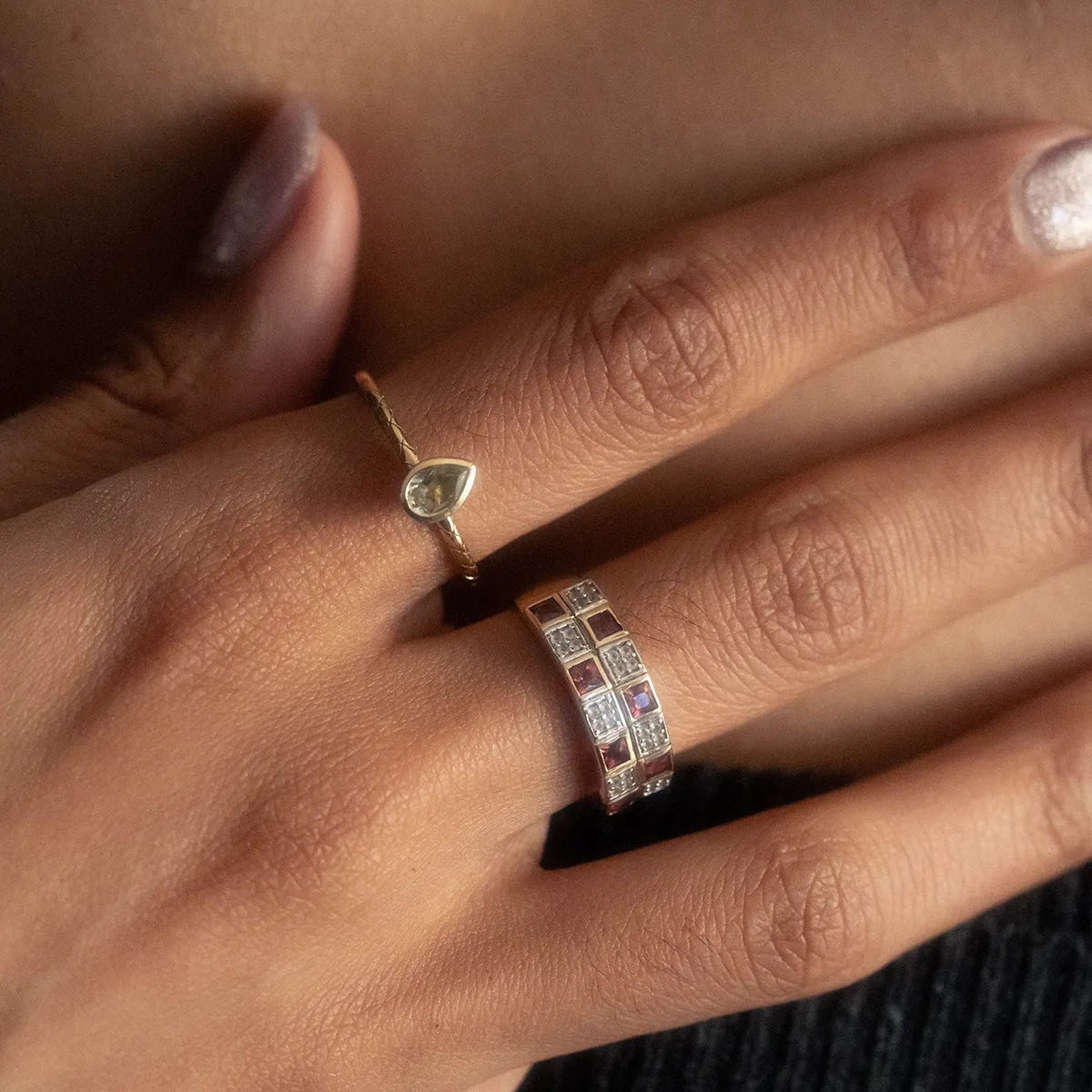 Solid Gold Green Amethyst Pear Ring