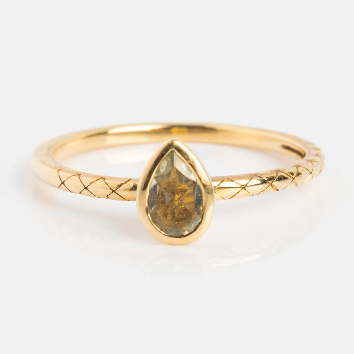 Solid Gold Green Amethyst Pear Ring