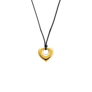 Solid Open Puffy Heart Rope Pendant Necklace
