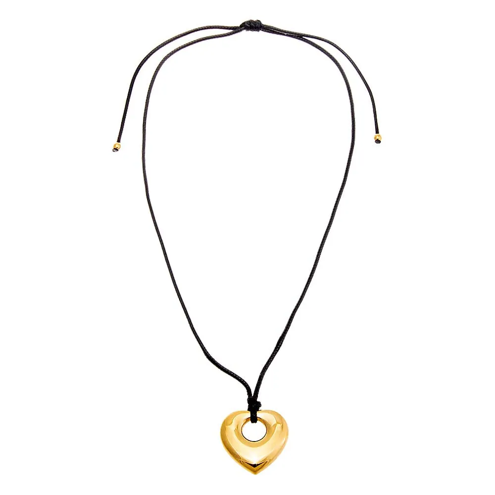 Solid Open Puffy Heart Rope Pendant Necklace