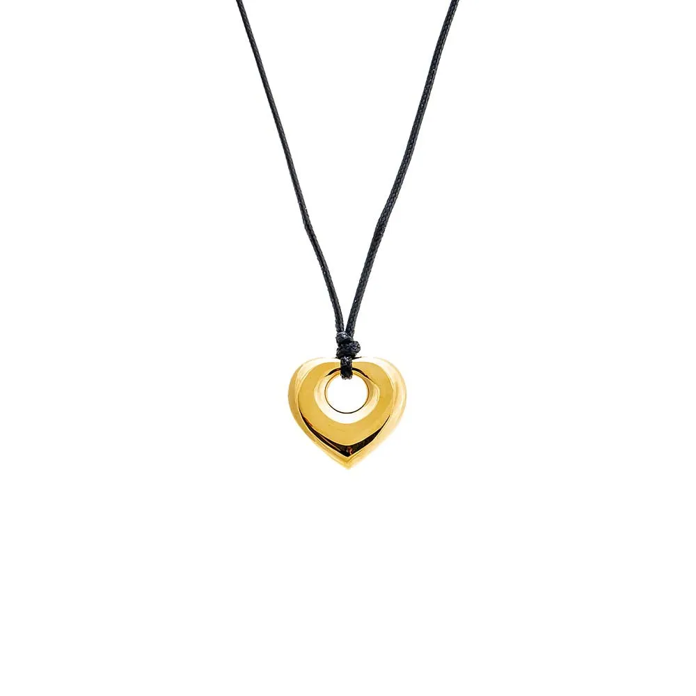 Solid Open Puffy Heart Rope Pendant Necklace