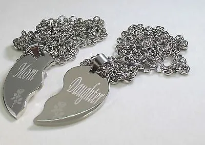 SOLID STAINLESS STEEL MOM DAUGHTER  SPLIT HEART NECKLACES LOVE FREE ENGRAVING