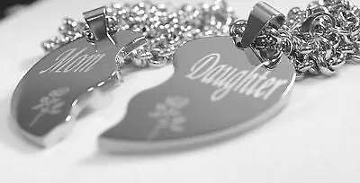 SOLID STAINLESS STEEL MOM DAUGHTER  SPLIT HEART NECKLACES LOVE FREE ENGRAVING