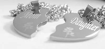 SOLID STAINLESS STEEL MOM DAUGHTER  SPLIT HEART NECKLACES LOVE FREE ENGRAVING
