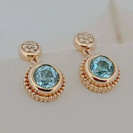 Something Blue - Golden Horizon Topaz 14k Gold & Diamonds Earrings