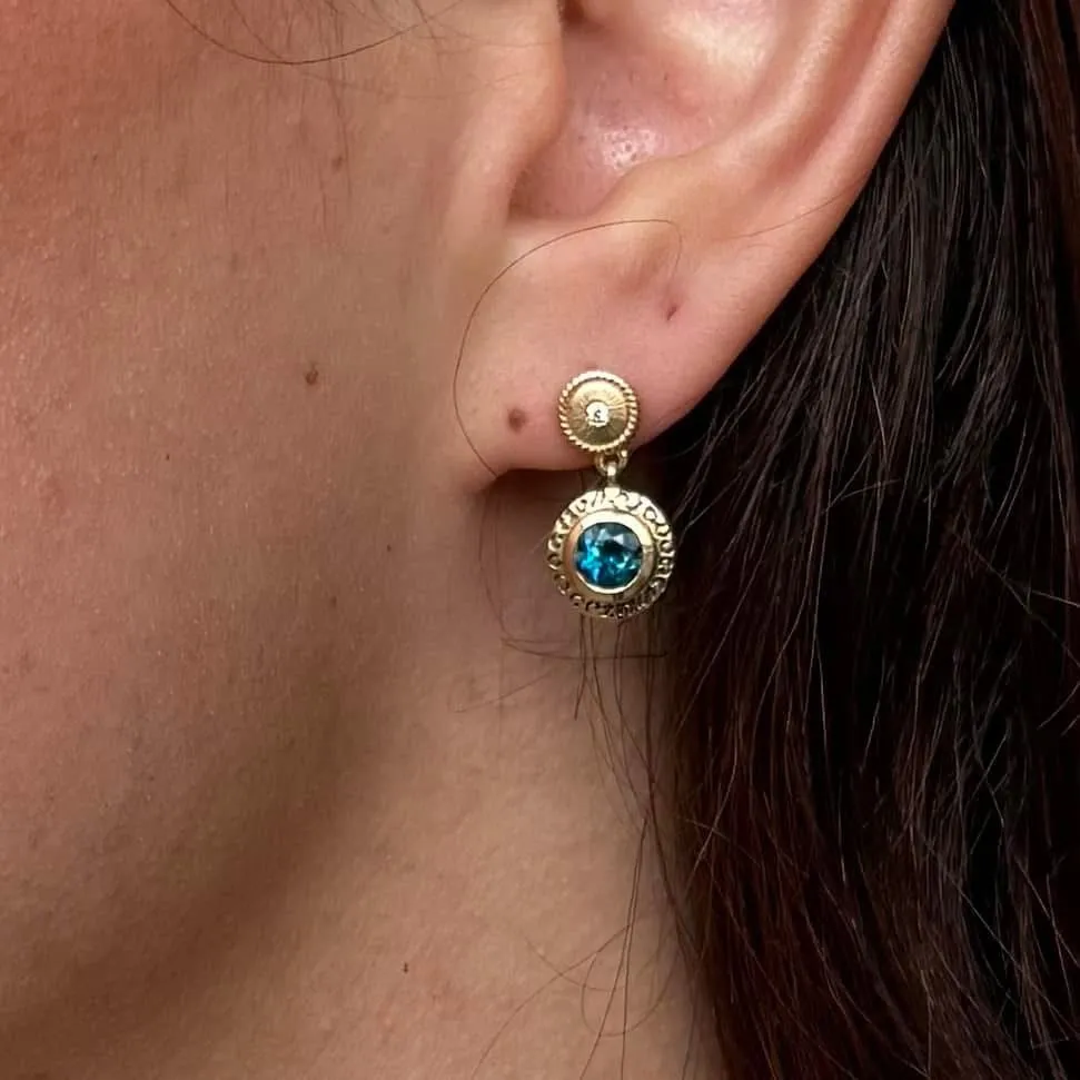 Something Blue - Golden Horizon Topaz 14k Gold & Diamonds Earrings