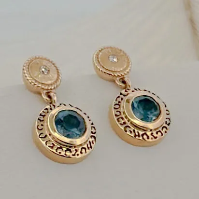 Something Blue - Golden Horizon Topaz 14k Gold & Diamonds Earrings