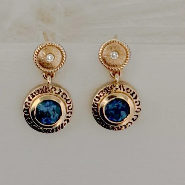 Something Blue - Golden Horizon Topaz 14k Gold & Diamonds Earrings