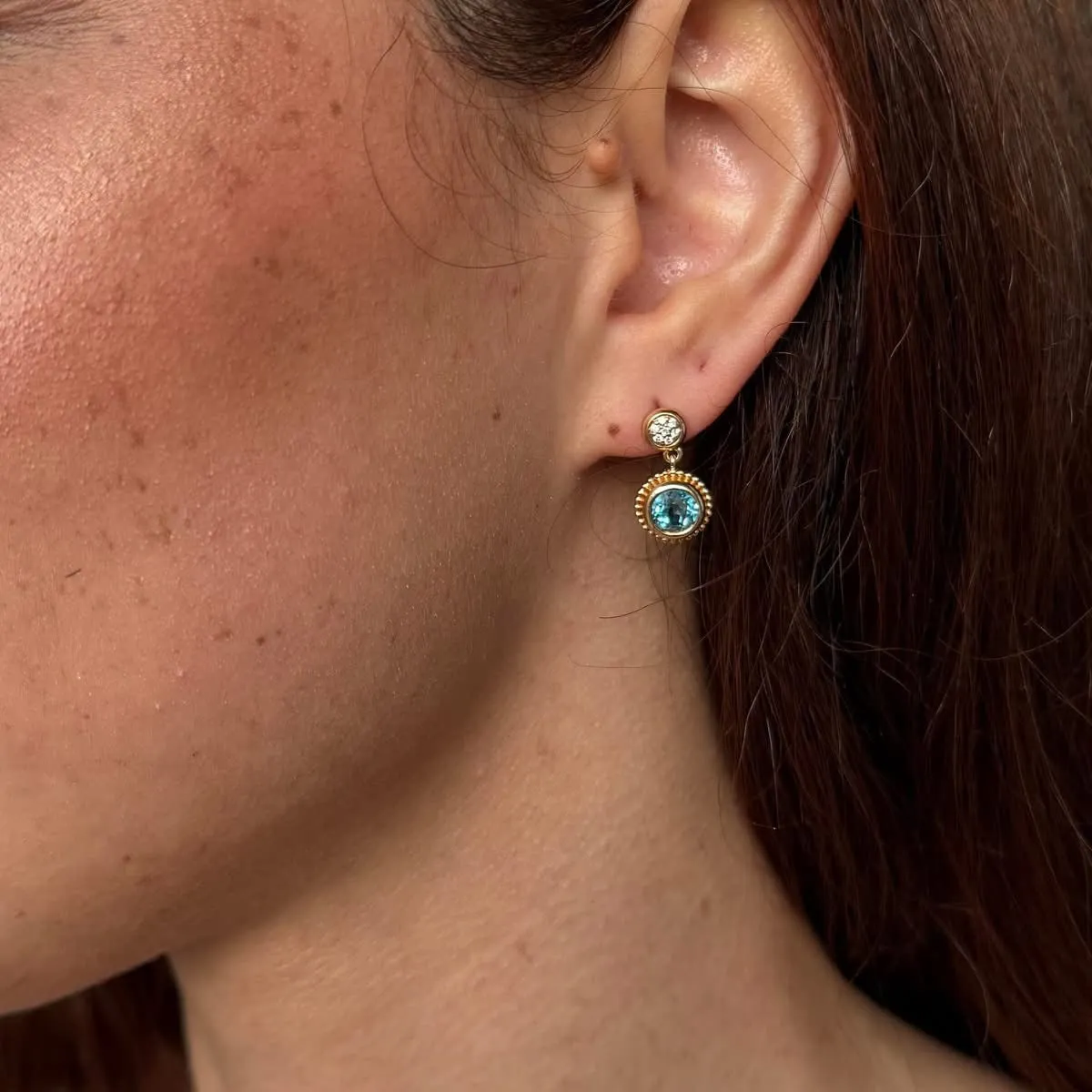 Something Blue - Golden Horizon Topaz 14k Gold & Diamonds Earrings