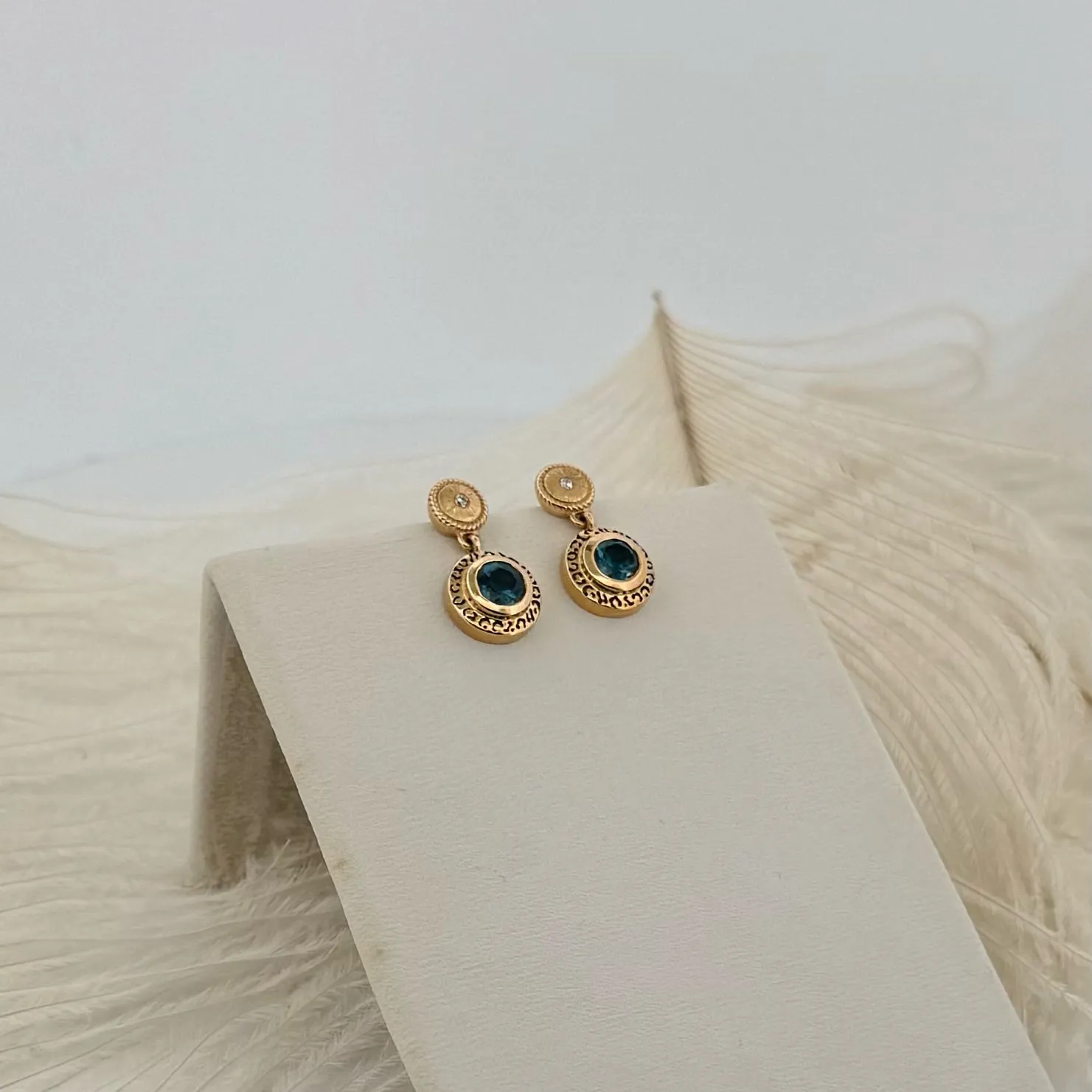Something Blue - Golden Horizon Topaz 14k Gold & Diamonds Earrings
