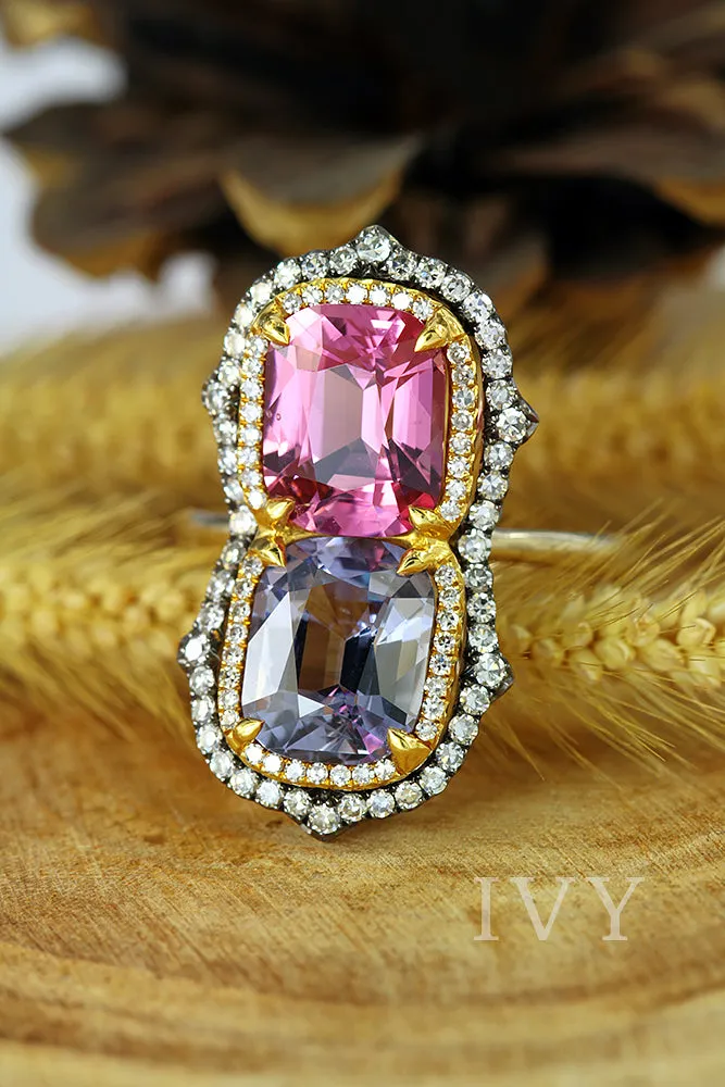 Spinel and Diamond Gemini Ring