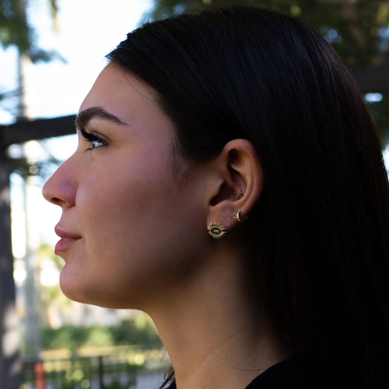Spiritual Guardian Evil Eye Diamond Sapphire Gold Stud Earrings