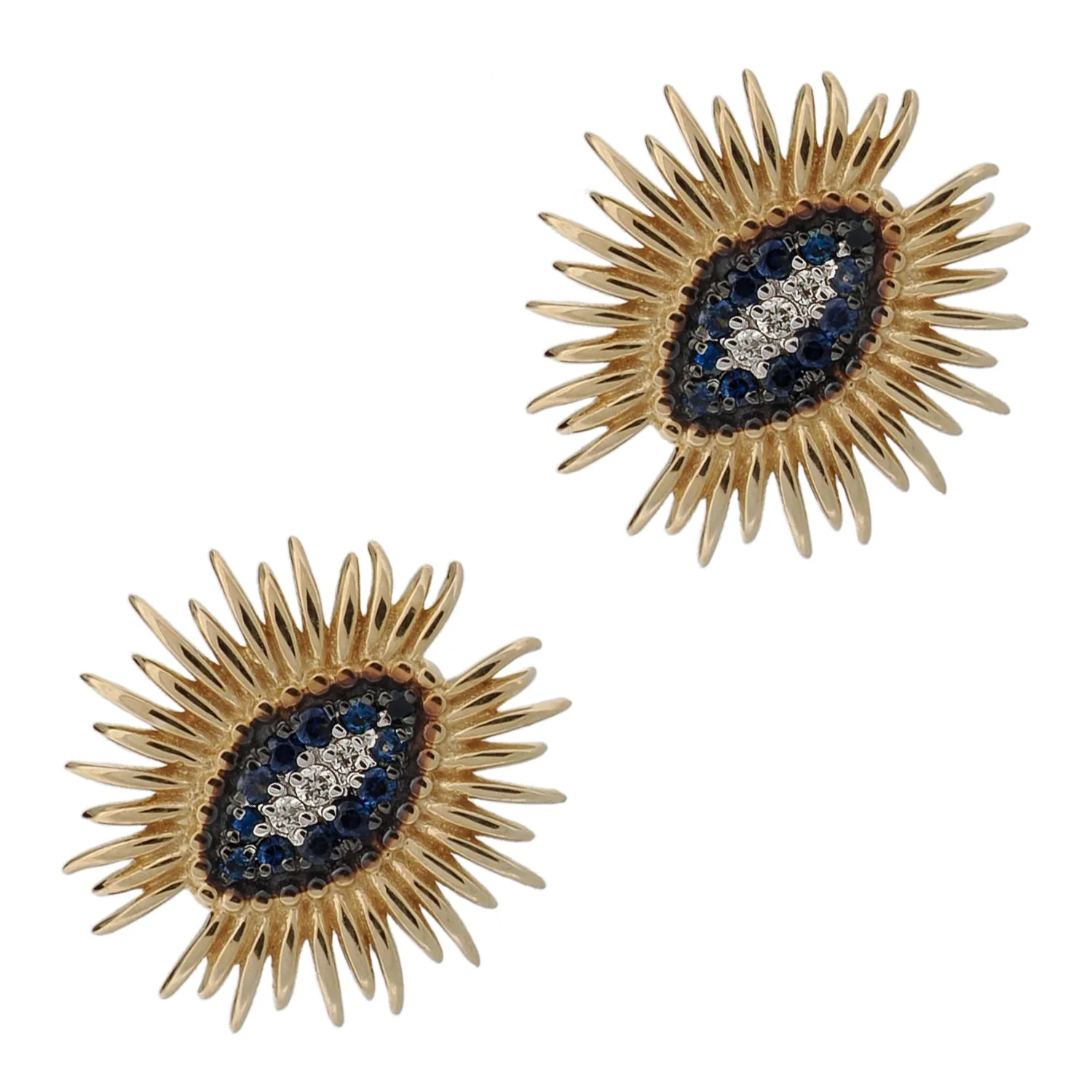 Spiritual Guardian Evil Eye Diamond Sapphire Gold Stud Earrings