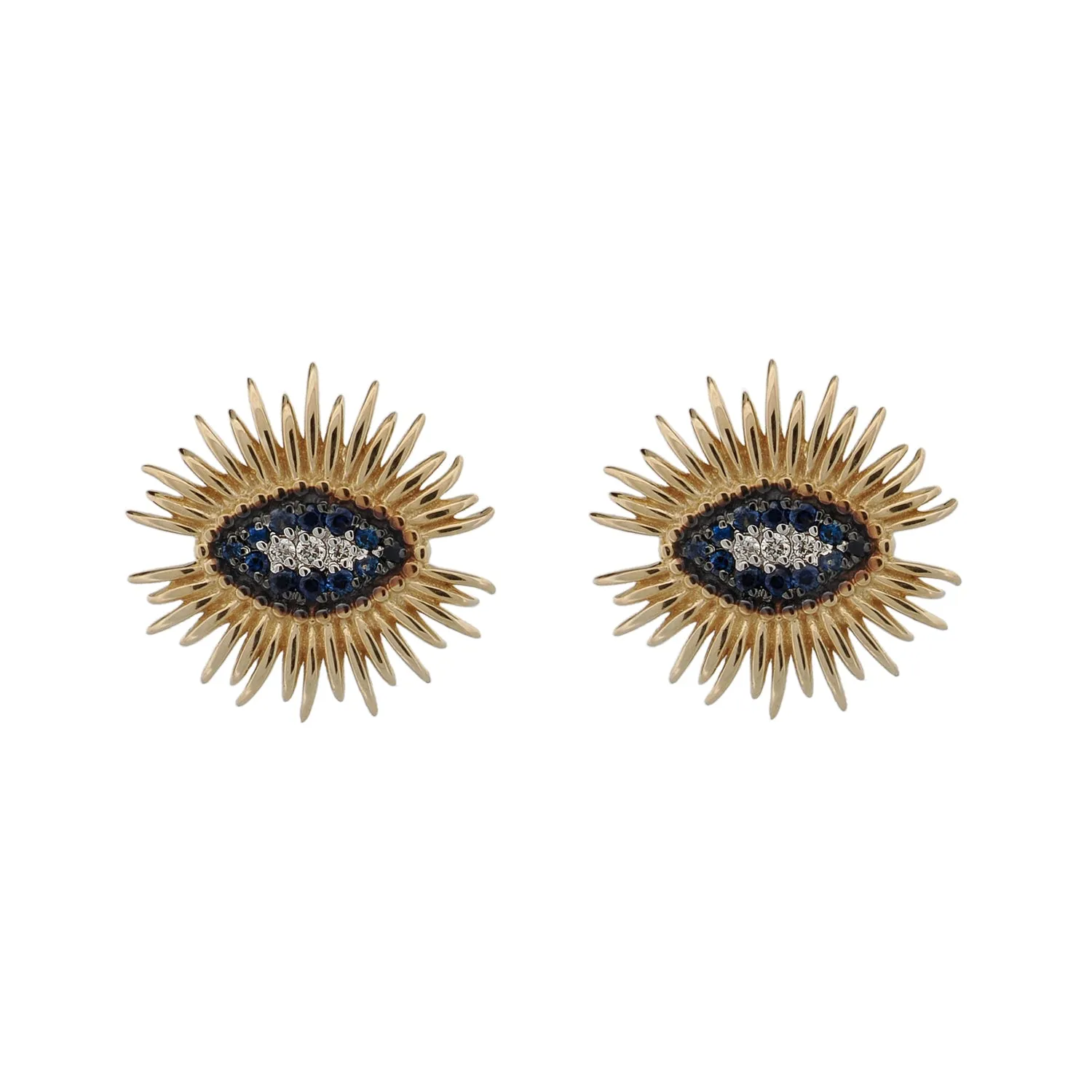 Spiritual Guardian Evil Eye Diamond Sapphire Gold Stud Earrings