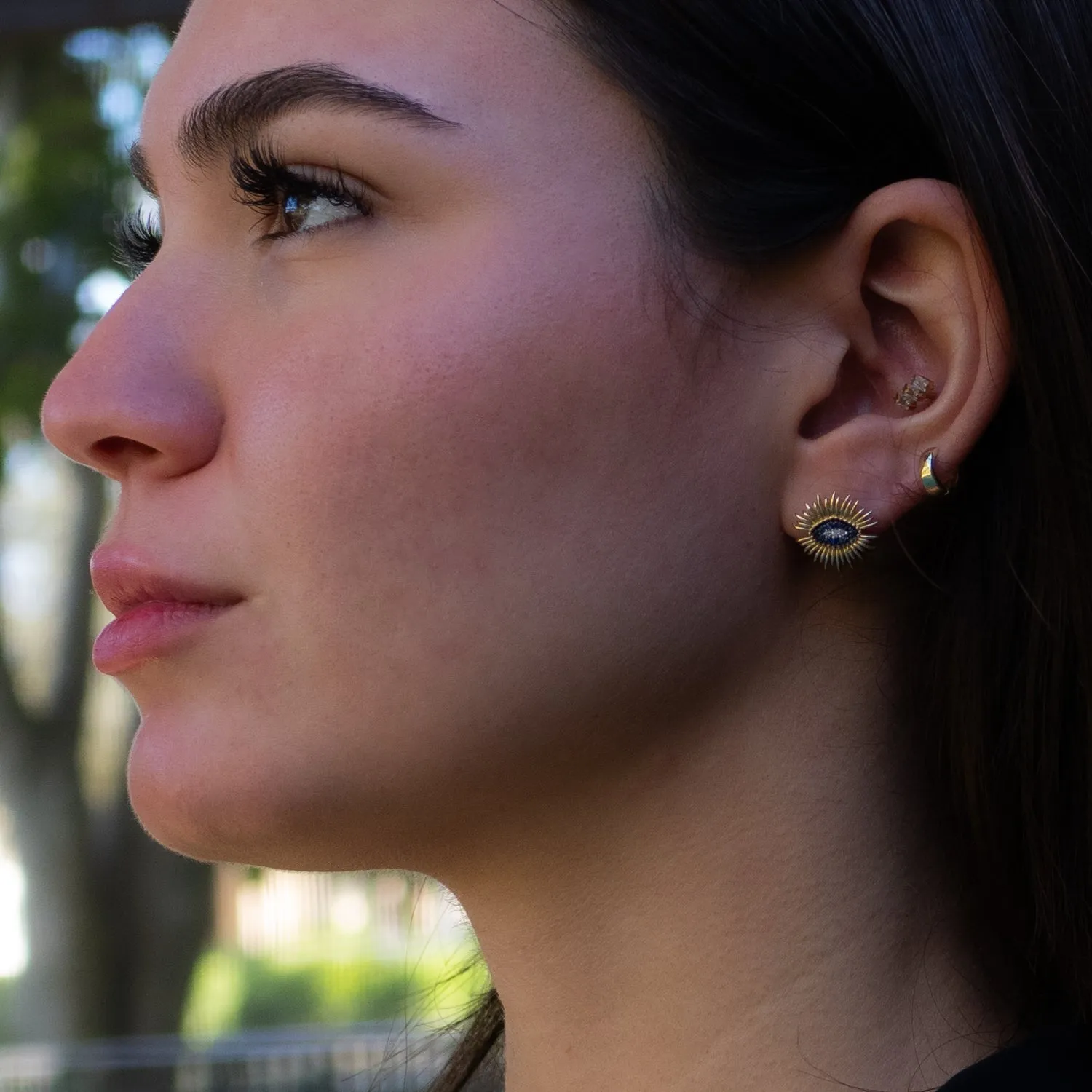 Spiritual Guardian Evil Eye Diamond Sapphire Gold Stud Earrings
