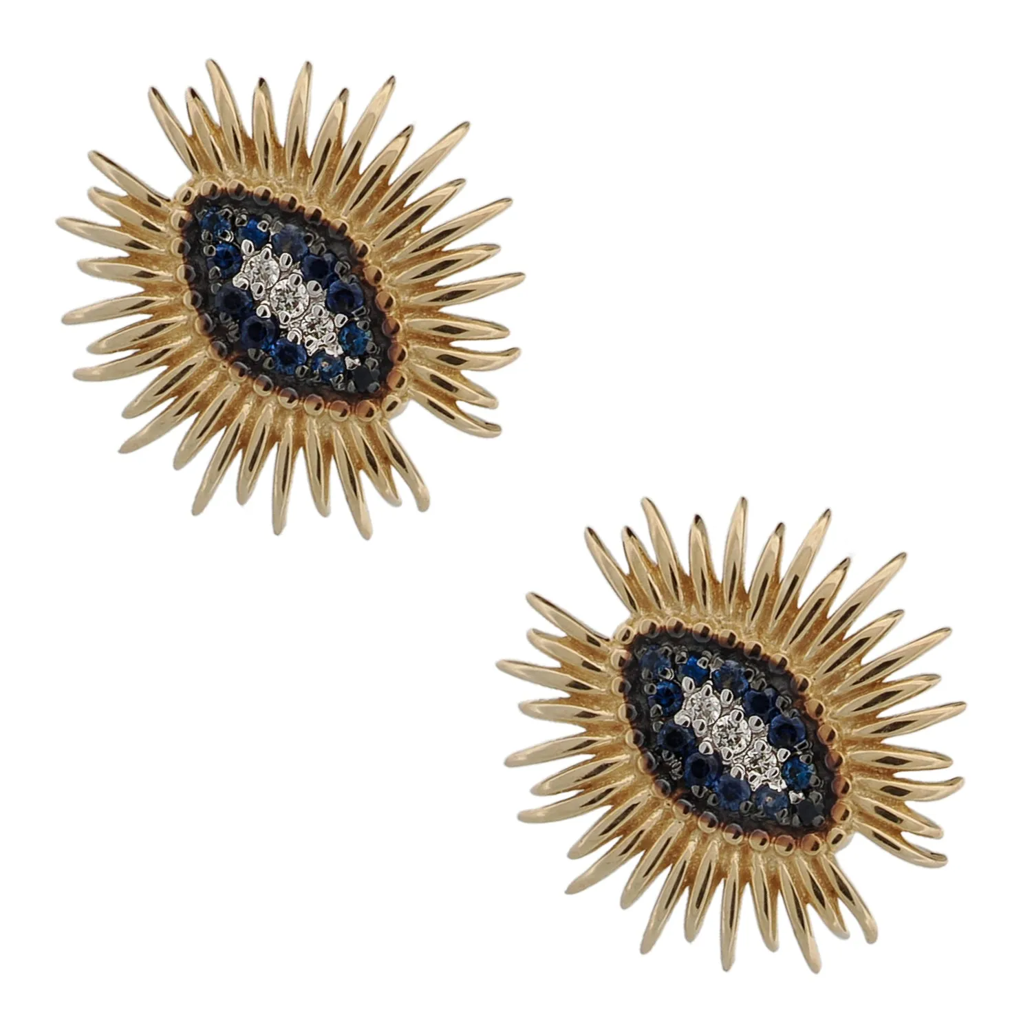 Spiritual Guardian Evil Eye Diamond Sapphire Gold Stud Earrings