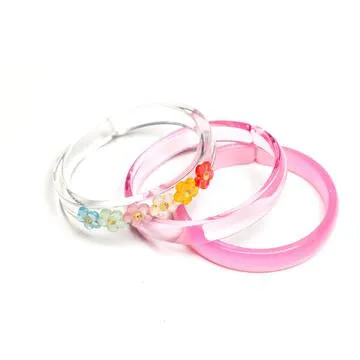 SPR- Pearl Colors Flowers   Pink Bangle