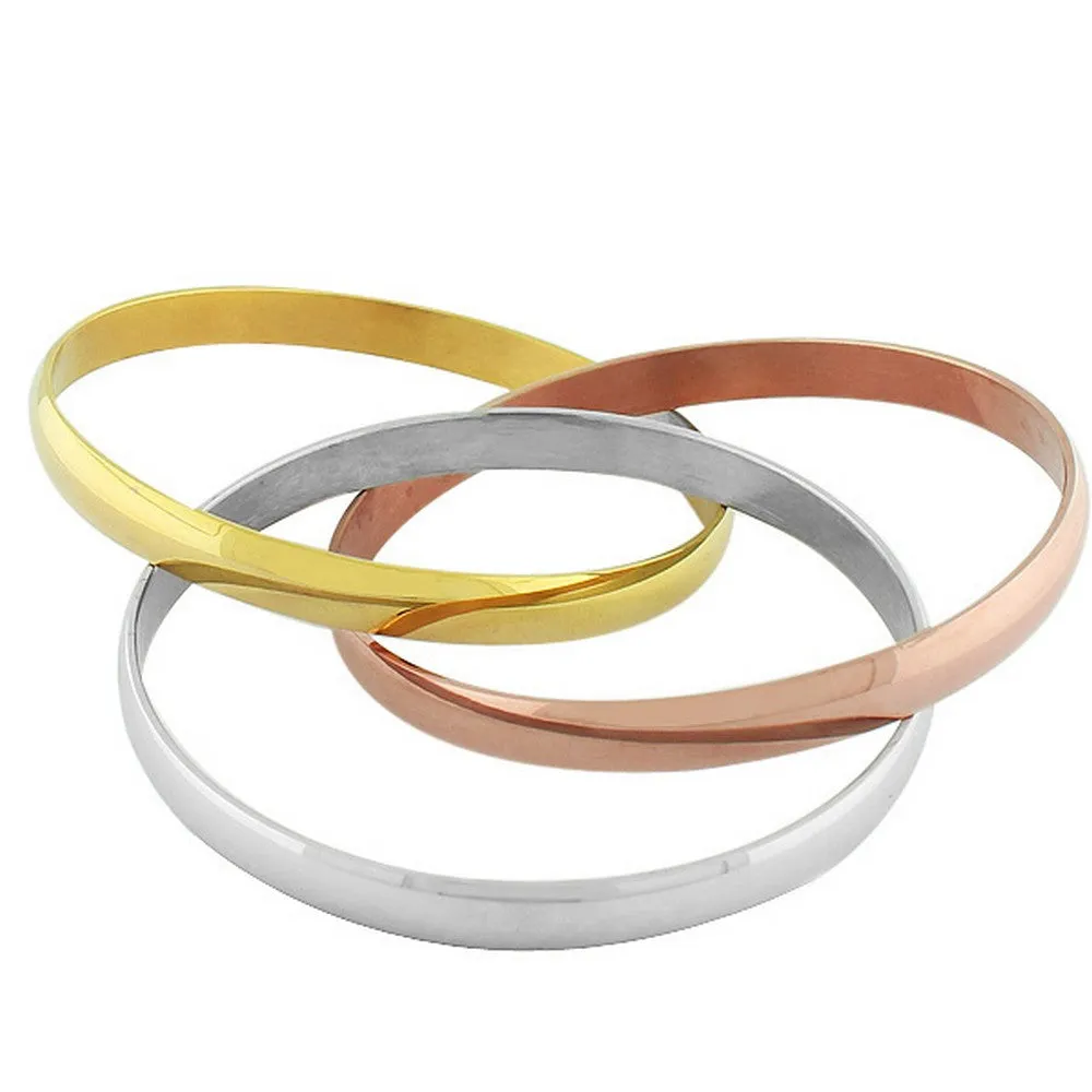 Stainless Steel Gold-Tone Silver-Tone Interlocked Bangle Bracelets