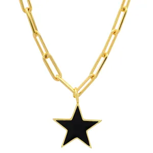 STAR PAPERCLIP CHAIN BLACK ENAMEL GOLD
