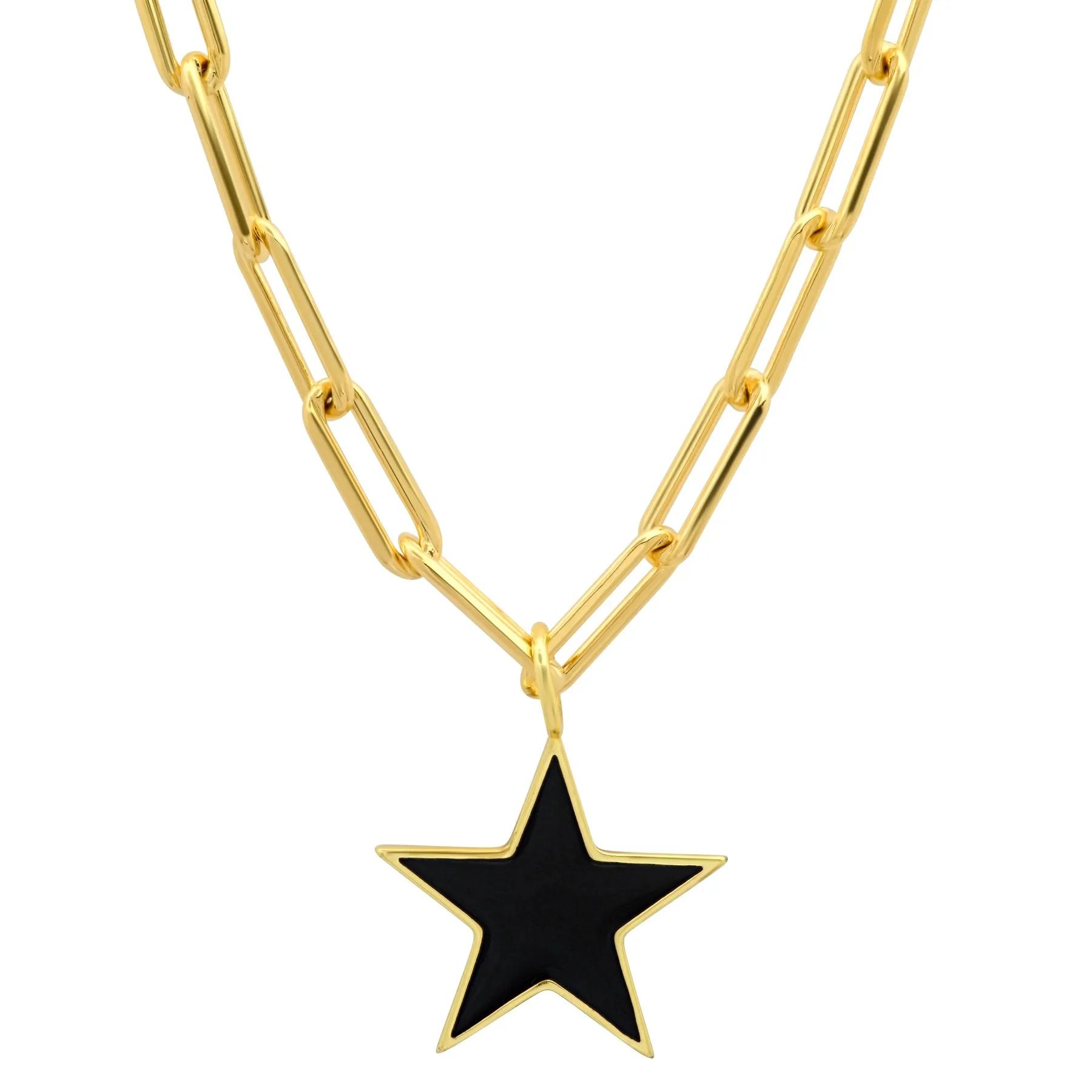 STAR PAPERCLIP CHAIN BLACK ENAMEL GOLD