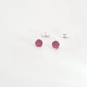 Sterling silver 4mm Ruby Red CZ claw set stud earrings 37893