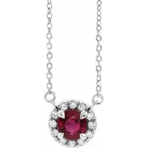 Sterling Silver 6 mm Lab-Grown Ruby & 1/6 CTW Natural Diamond 16" Necklace