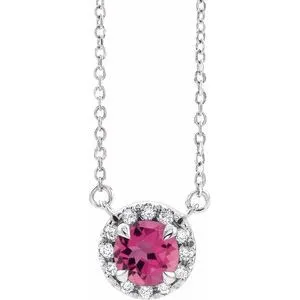 Sterling Silver 6 mm Natural Pink Tourmaline & 1/6 CTW Natural Diamond 16" Necklace
